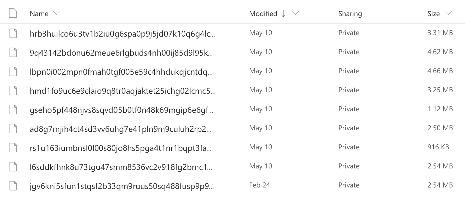 Part of OneDrive interface shows list of encrypted files.