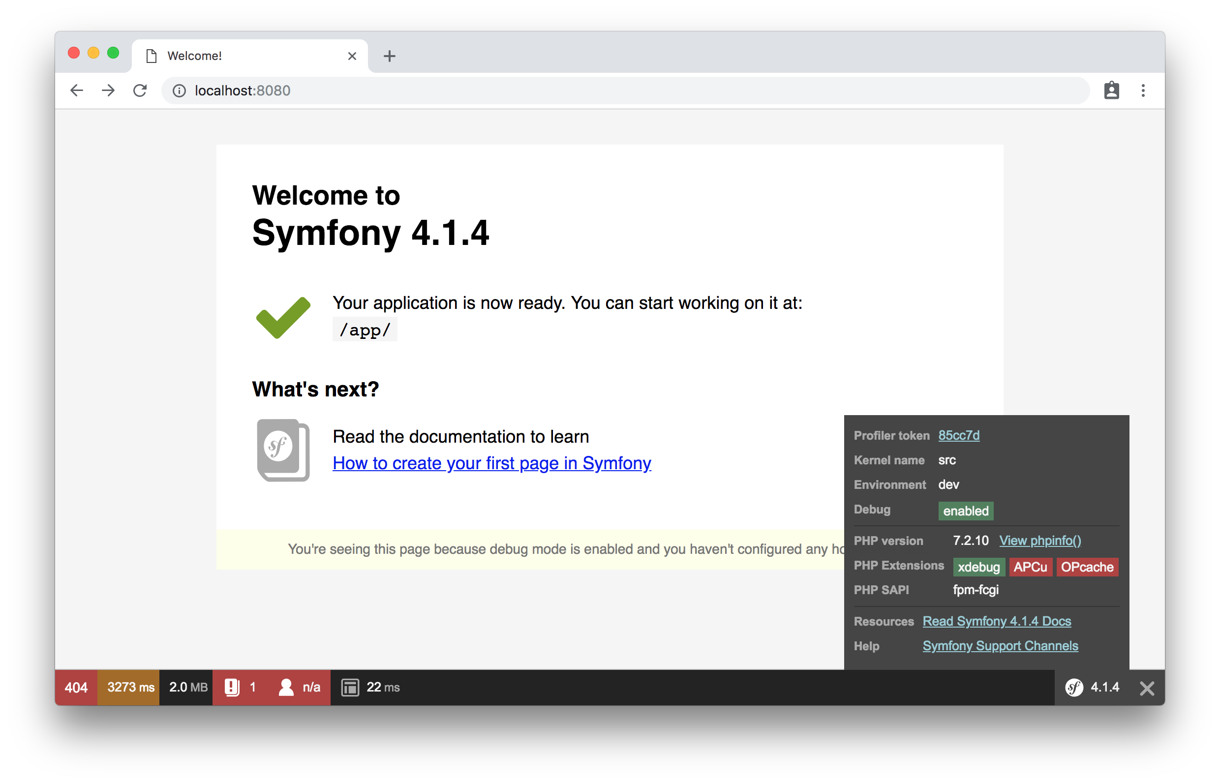 Symfony 4 default page