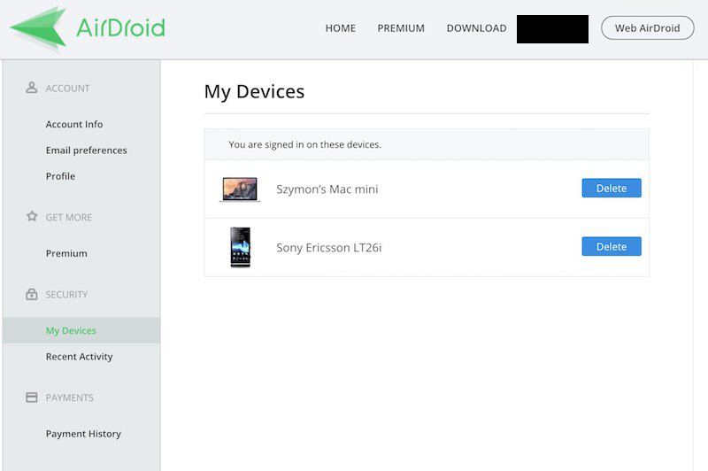 airdroid list of devices